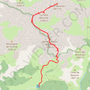Itinéraire Ascension du mont mounier, distance, dénivelé, altitude, carte, profil, trace GPS