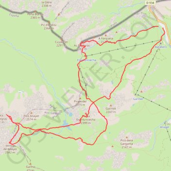 Itinéraire Punta del Garmo (Vertice de Anayet) en circuit depuis le Portalet, distance, dénivelé, altitude, carte, profil, trace GPS