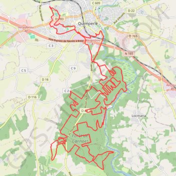Itinéraire Légende de Toulfoen, distance, dénivelé, altitude, carte, profil, trace GPS