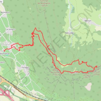 Itinéraire Roche du Guet, Roc de Tormery et Le Tapin par le pas de l'Echelle depuis Chignin (Bauges), distance, dénivelé, altitude, carte, profil, trace GPS